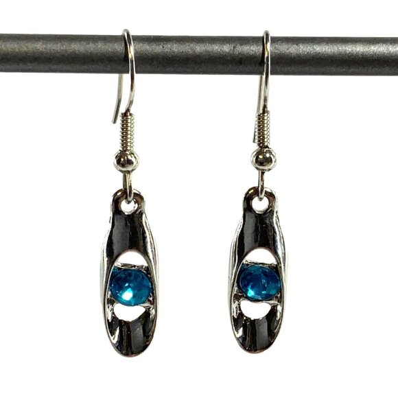 Silver Drop Earrings With Blue Crystal Accents - Picture 2 of 2